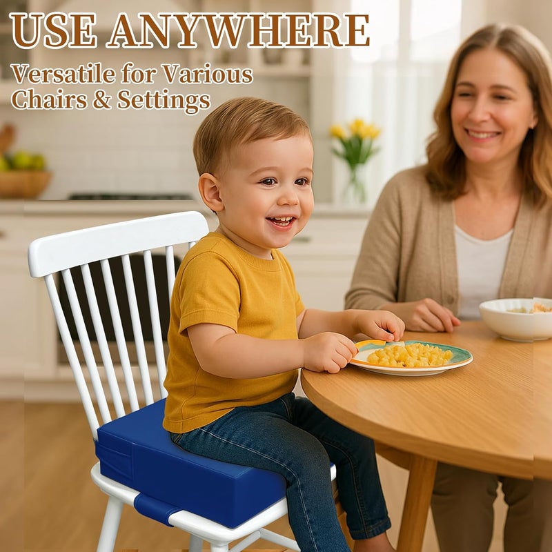 AAAini Toddler Booster Seat for Dining Table – PU Washable Cushion with Double Safe Straps, Non-Slip Bottom, Portable Travel Booster Seat for Toddlers (Dark Blue) - Image 2